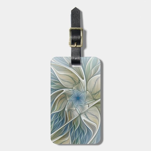 Bloemendroompatroon Abstract Blauw Khaki Fractal Bagagelabel (Voorkant verticaal)