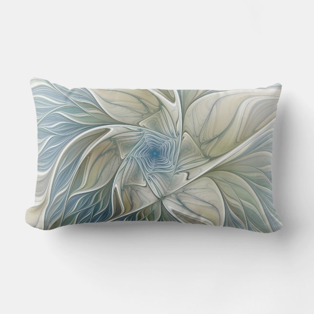 Bloemendroompatroon Abstract Blauw Khaki Fractal Buitenkussen (Voorkant)