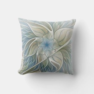 Bloemendroompatroon Abstract Blauw Khaki Fractal Buitenkussen