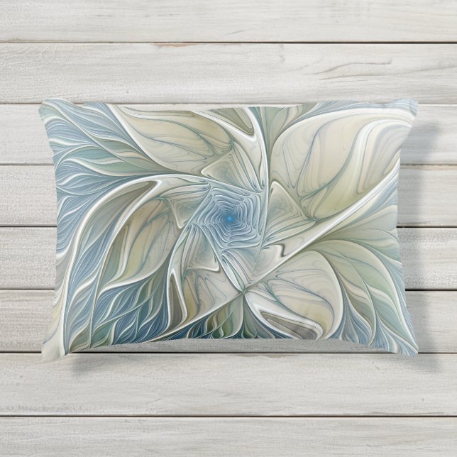 Bloemendroompatroon Abstract Blauw Khaki Fractal Buitenkussen (Voorkant)