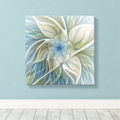 Bloemendroompatroon Abstract Blauw Khaki Fractal Canvas Afdruk (Insitu (Houten vloer))