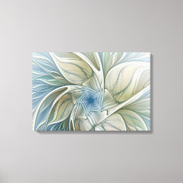 Bloemendroompatroon Abstract Blauw Khaki Fractal Canvas Afdruk