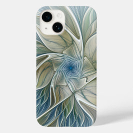 Bloemendroompatroon Abstract Blauw Khaki Fractal Case-Mate iPhone 14 Hoesje