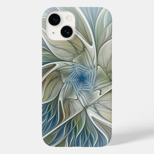 Bloemendroompatroon Abstract Blauw Khaki Fractal Case-Mate iPhone Case (Achterkant)