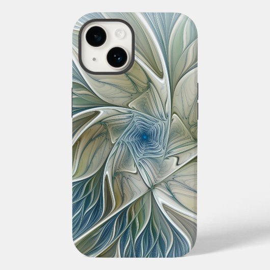 Bloemendroompatroon Abstract Blauw Khaki Fractal Case-Mate iPhone Case (Achterkant)