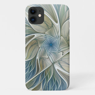 Bloemendroompatroon Abstract Blauw Khaki Fractal Case-Mate iPhone Case