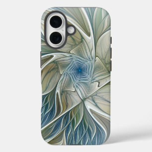 Bloemendroompatroon Abstract Blauw Khaki Fractal iPhone 16 Hoesje