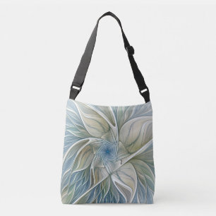 Bloemendroompatroon Abstract Blauw Khaki Fractal Crossbody Tas