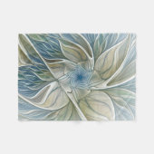 Bloemendroompatroon Abstract Blauw Khaki Fractal Fleece Deken (Voorkant (Horizontaal))