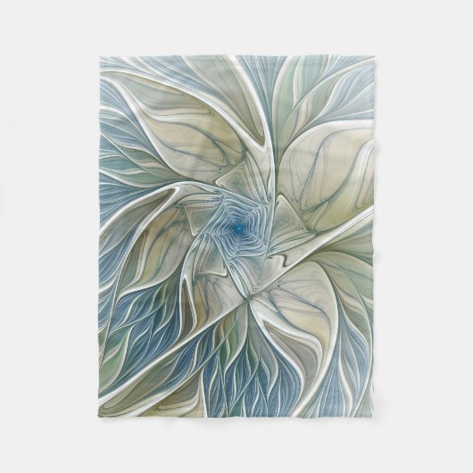 Bloemendroompatroon Abstract Blauw Khaki Fractal Fleece Deken (Voorkant)