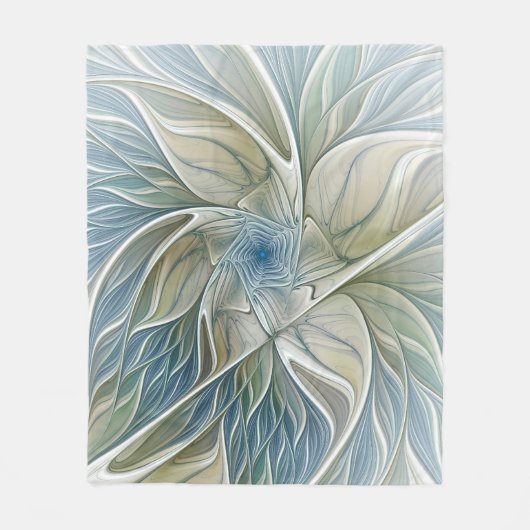 Bloemendroompatroon Abstract Blauw Khaki Fractal Fleece Deken (Voorkant)