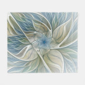 Bloemendroompatroon Abstract Blauw Khaki Fractal Fleece Deken (Voorkant (Horizontaal))