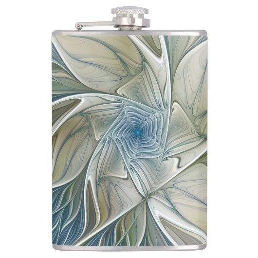 Bloemendroompatroon Abstract Blauw Khaki Fractal Heupfles (Voorkant)