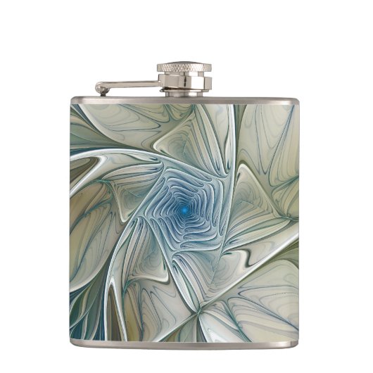 Bloemendroompatroon Abstract Blauw Khaki Fractal Heupfles (Voorkant)