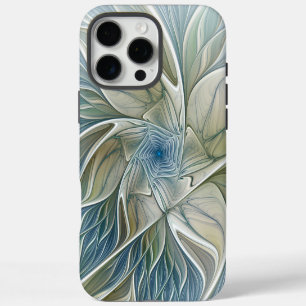 Bloemendroompatroon Abstract Blauw Khaki Fractal iPhone 16 Pro Max Hoesje