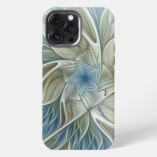 Bloemendroompatroon Abstract Blauw Khaki Fractal iPhone 13 Pro Max Hoesje