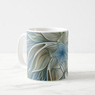 Bloemendroompatroon Abstract Blauw Khaki Fractal Koffiemok