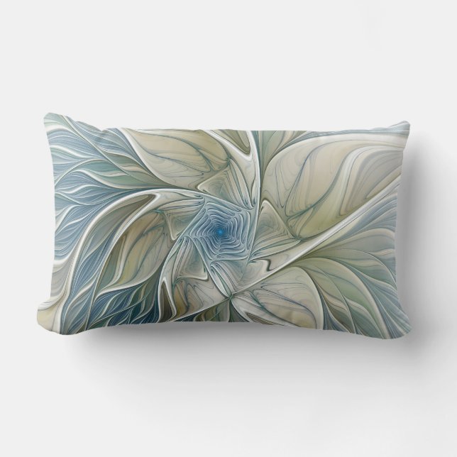 Bloemendroompatroon Abstract Blauw Khaki Fractal Kussen (Voorkant)