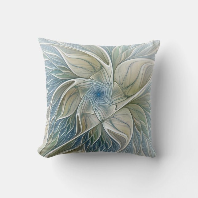 Bloemendroompatroon Abstract Blauw Khaki Fractal Kussen (Voorkant)