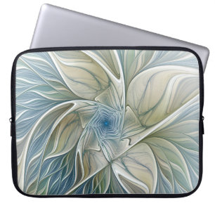 Bloemendroompatroon Abstract Blauw Khaki Fractal Laptop Sleeve