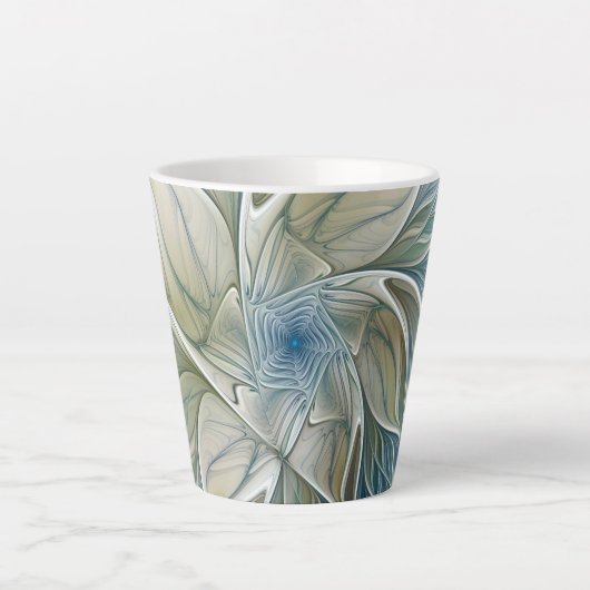 Bloemendroompatroon Abstract Blauw Khaki Fractal Latte Mok (Voorkant)