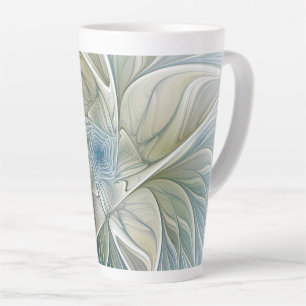 Bloemendroompatroon Abstract Blauw Khaki Fractal Latte Mok