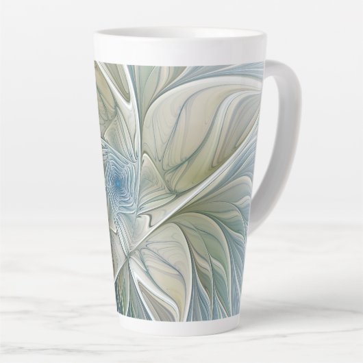 Bloemendroompatroon Abstract Blauw Khaki Fractal Latte Mok (Rechterhoek)