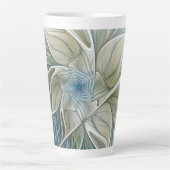 Bloemendroompatroon Abstract Blauw Khaki Fractal Latte Mok (Voorkant)