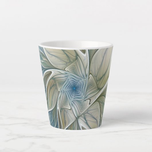 Bloemendroompatroon Abstract Blauw Khaki Fractal Latte Mok (Voorkant)