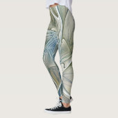 Bloemendroompatroon Abstract Blauw Khaki Fractal Leggings (Links)