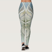 Bloemendroompatroon Abstract Blauw Khaki Fractal Leggings (Achterkant)