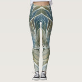 Bloemendroompatroon Abstract Blauw Khaki Fractal Leggings (Voorkant)