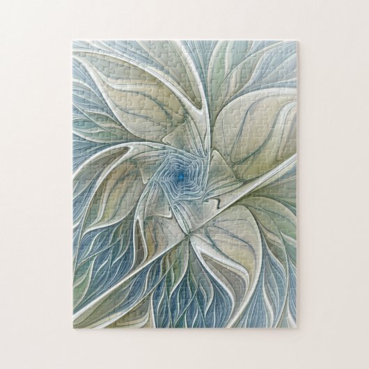 Bloemendroompatroon Abstract Blauw Khaki Fractal Legpuzzel (Verticaal)