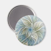 Bloemendroompatroon Abstract Blauw Khaki Fractal Magneet (Voorkant / Achterkant)