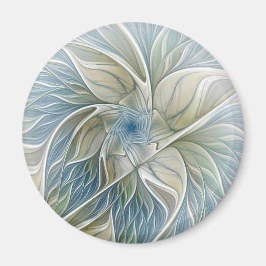 Bloemendroompatroon Abstract Blauw Khaki Fractal Magneet (Voorkant)