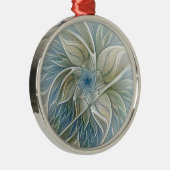 Bloemendroompatroon Abstract Blauw Khaki Fractal Metalen Ornament (Rechts)