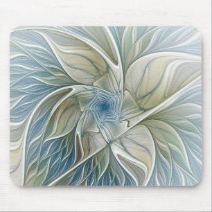 Bloemendroompatroon Abstract Blauw Khaki Fractal Muismat
