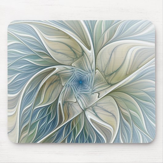 Bloemendroompatroon Abstract Blauw Khaki Fractal Muismat (Voorkant)