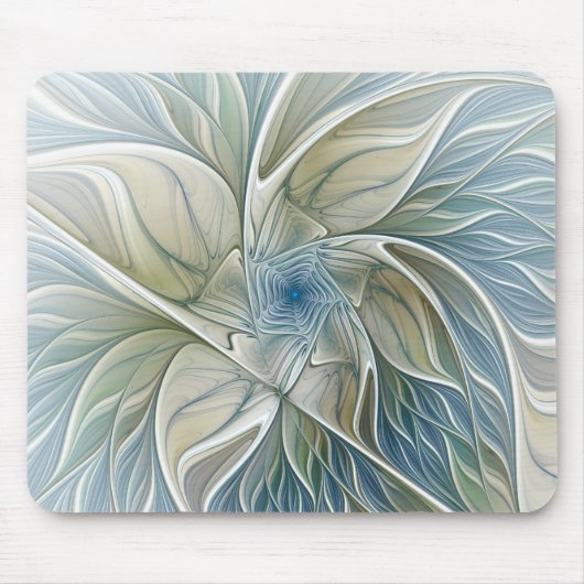 Bloemendroompatroon Abstract Blauw Khaki Fractal Muismat (Voorkant)