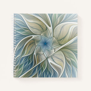 Bloemendroompatroon Abstract Blauw Khaki Fractal Notitieboek