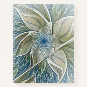 Bloemendroompatroon Abstract Blauw Khaki Fractal Notitieboek