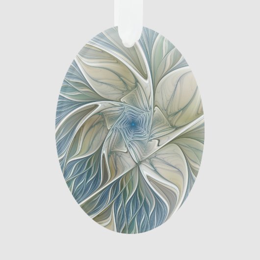 Bloemendroompatroon Abstract Blauw Khaki Fractal Ornament (voorkant)