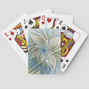 Bloemendroompatroon Abstract Blauw Khaki Fractal Pokerkaarten