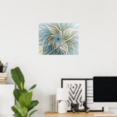 Bloemendroompatroon Abstract Blauw Khaki Fractal Poster (Thuiskantoor)