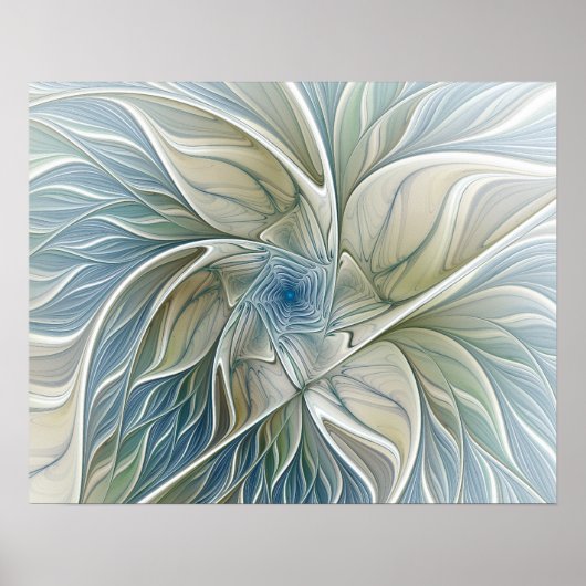Bloemendroompatroon Abstract Blauw Khaki Fractal Poster (Voorkant)
