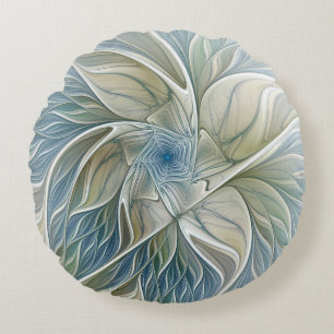 Bloemendroompatroon abstract blauw khaki fractal rond kussen
