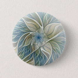 Bloemendroompatroon Abstract Blauw Khaki Fractal Ronde Button 5,7 Cm