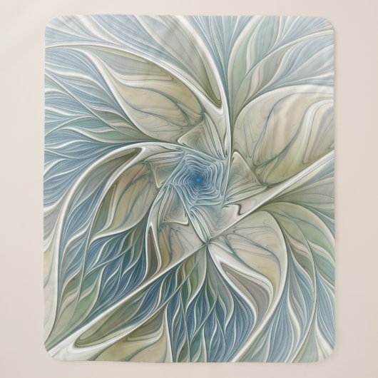 Bloemendroompatroon Abstract Blauw Khaki Fractal Sherpa Deken (Voorkant)
