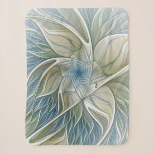 Bloemendroompatroon Abstract Blauw Khaki Fractal Sherpa Deken