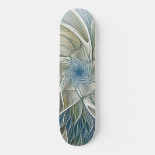 Bloemendroompatroon Abstract Blauw Khaki Fractal Skateboard